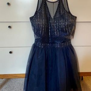 Navy Blue Homecoming/Cocktail Dress - Size 8- Mesh cut-out